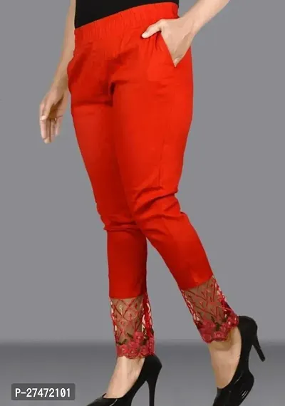 Elegant Red Lycra Solid Trousers For Women