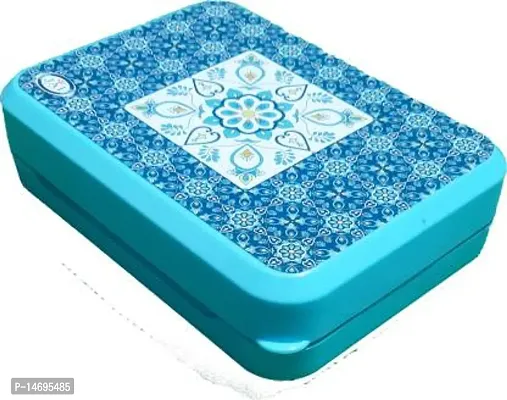 Stylish Fancy 1 Pc Of Soap Case With Lid  Removeble Soap Tray (2 Soap Capacity) (Blue)-thumb0
