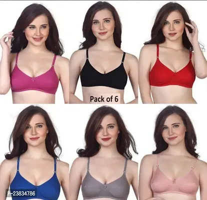 Stylish Multicoloured Cotton Solid Bras Set For Women Pack Of 6-thumb0