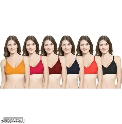 Stylish Multicoloured Cotton Solid Bras Set For Women Pack Of 6-thumb0