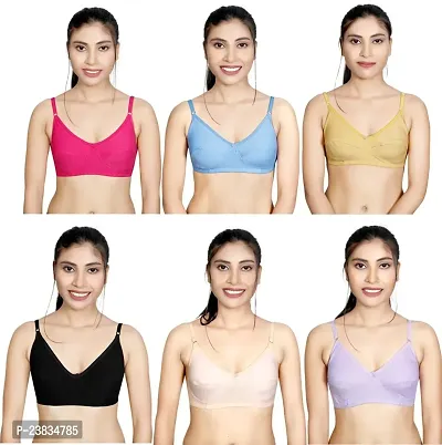 Stylish Multicoloured Cotton Solid Bras Set For Women Pack Of 6