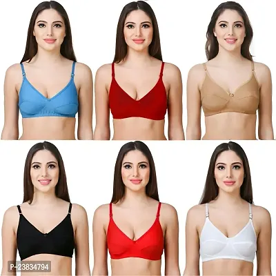 Stylish Multicoloured Cotton Solid Bras Set For Women Pack Of 6-thumb0