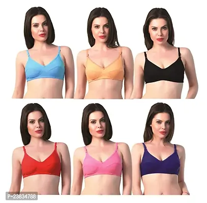 Stylish Multicoloured Cotton Solid Bras Set For Women Pack Of 6-thumb0