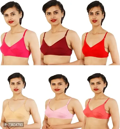 Stylish Multicoloured Cotton Solid Bras Set For Women Pack Of 6