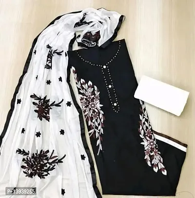 Elegant Cotton Embroidered Dress Material with Dupatta For Women-thumb0