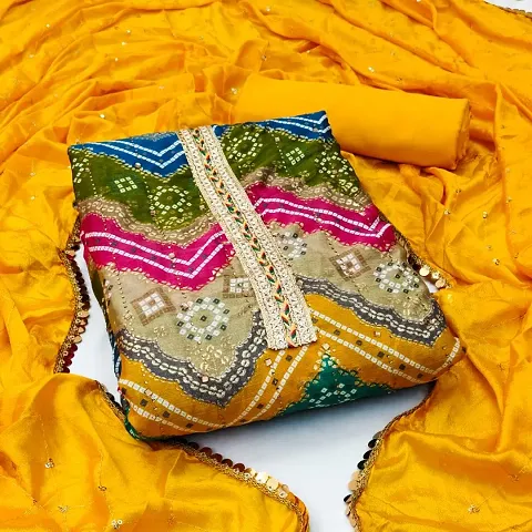 DD Bandhani Yellow Suit Material