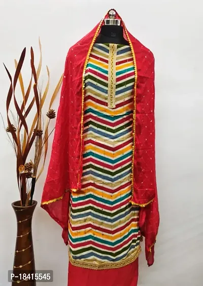 Women Lehariya Suit Material With Dupatta-thumb2