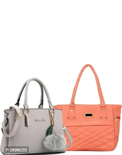 KGN DESIGN Stylish Women Handbags Combo, Grey-Orange - Pack of 2