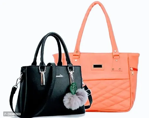 KGN DESIGN Stylish Women Handbags Combo, Black-Orange - Pack of 2