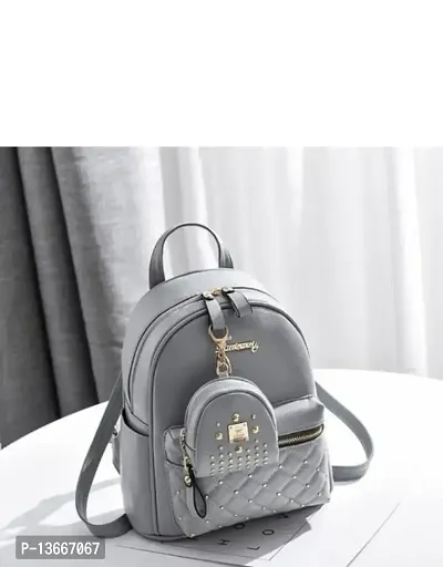 Girls Fashion PU Leather Mini Casual Backpack Bags For School, College, Tuition, Office With Small Pocket Keychain-thumb0