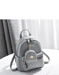 Girls Fashion PU Leather Mini Casual Backpack Bags For School, College, Tuition, Office With Small Pocket Keychain-thumb1