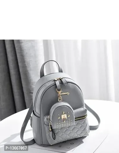 Girls Fashion PU Leather Mini Casual Backpack Bags For School, College, Tuition, Office With Small Pocket Keychain-thumb2