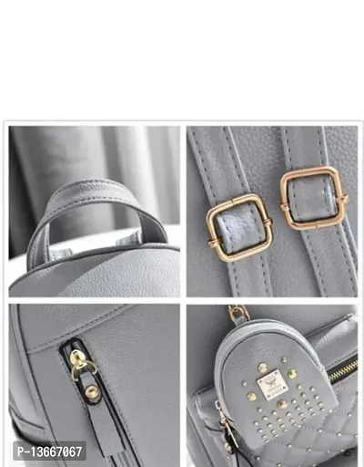 Girls Fashion PU Leather Mini Casual Backpack Bags For School, College, Tuition, Office With Small Pocket Keychain-thumb3
