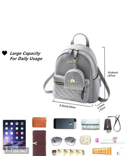 Girls Fashion PU Leather Mini Casual Backpack Bags For School, College, Tuition, Office With Small Pocket Keychain-thumb4