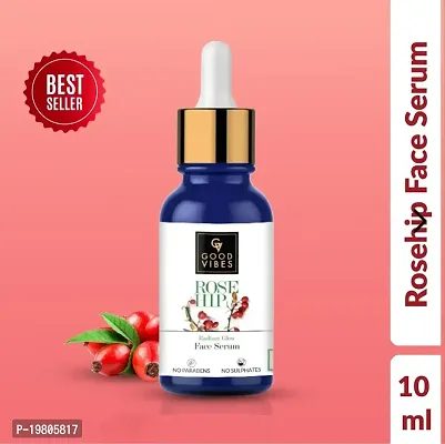 Good Vibes Rose Hip Radiant Glow Face Serum, 10 ml Light Weight Non Greasy Moisturizing Anti Ageing Formula For All Skin Types, Corrects Dark Spots, Natural, No Parabens  Sulphates, No Animal Testing