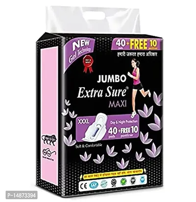 ANYTSH JUMBO EXTRA SURE SOFT COTTON XXXL SANITARY PAD FOR WOMEN AND GIRLS - PACK OF 40 PADS +10 PANTYLINER ( COMBO of 50)