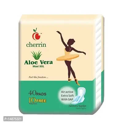 Cherrin Aelowara Secure Aloe Vera Sanitary Napkin, XXL 40 + 10 Pantyliner Jumbo Pack