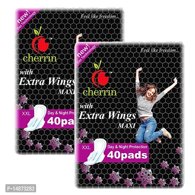 cherrin black XXL 320 Mm Gel Technology Extra Wings maxi Ultra Clean Soft Thin Dry Cottony Sanitary Napkin Pad With Wing For Women Girl(pack of 2)-thumb0