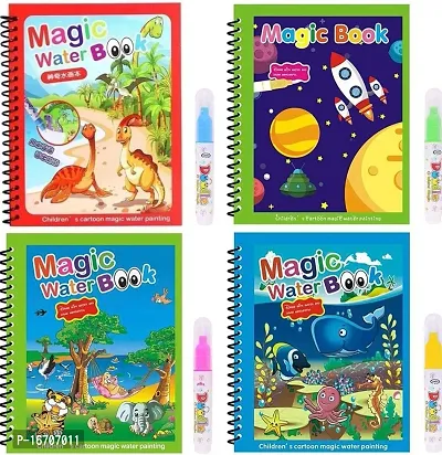 Magic Water Drawing Book Water Painting Coloring Book with Magic Pen For Kids pack of 4