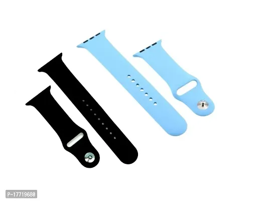 1 black  1 sky blue colour iWatch Strap With Single Loop Compatible with Apple Watch Straps (45mm, 44mm, 42mm, 49 mm), Soft Silicon