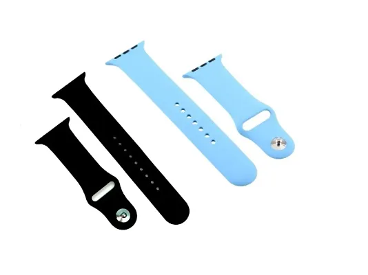 1 black  1 sky blue colour iWatch Strap With Single Loop Compatible with Apple Watch Straps (45mm, 44mm, 42mm, 49 mm), Soft Silicon