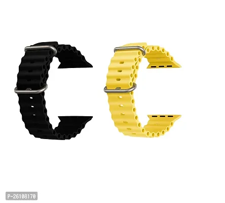 Ocean Smart Watch Strap Belt for Ultra Watch 49 mm, Series 8 / 7 45 mm, Series 6 / 5 / 4 44 mm, Series 3  42 mm, T800 Ultra, Watch 8 Ultra, i8 Pro Max, W26, T800. Smart Watch Strap(black,yellow)-thumb0