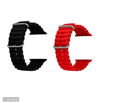 Ocean Smart Watch Strap Belt for Ultra Watch 49 mm, Series 8 / 7 45 mm, Series 6 / 5 / 4 44 mm, Series 3  42 mm, T800 Ultra, Watch 8 Ultra, i8 Pro Max, W26, T800. Smart Watch Strap(black,red)