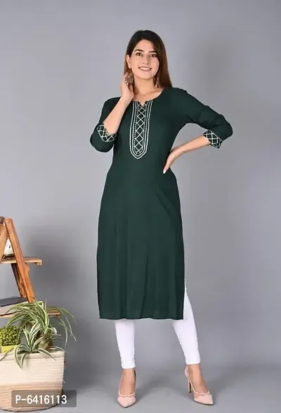 Women Rayon Embroidered Straight Kurta-thumb2