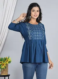 Casual Regular Sleeves Embroidered Women Blue Top-thumb1