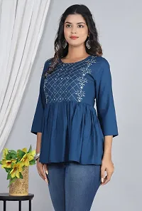 Casual Regular Sleeves Embroidered Women Blue Top-thumb3