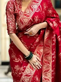 Beautiful Peach Banarasi Silk Women Saree with Blouse Piece-thumb2