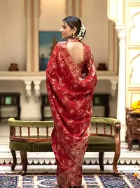 Beautiful Peach Banarasi Silk Women Saree with Blouse Piece-thumb1