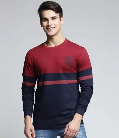 Men's Cotton Blend Colourblocked Round Neck Tees