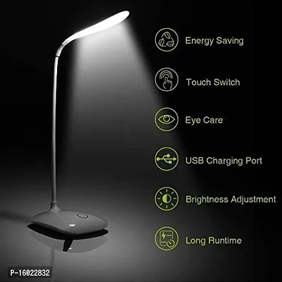 Premium Quality Veemizo Rechargeable Led Desk Lamp Touch Control On/Off Student Study Table Lamps Touch Dimmer Night Reading Lamp For Children Eye Protection Lamp - White,Pack Of 1-thumb3