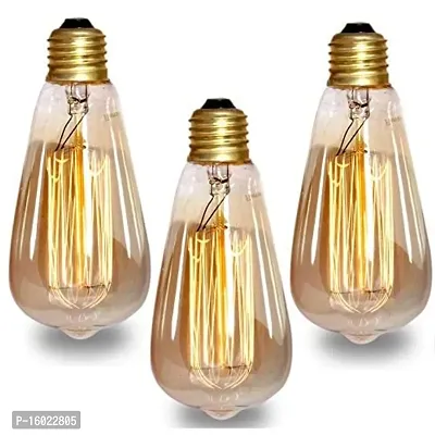 Premium Quality Berbera Edison Tungsten Filament Antique Glass Light Bulbs Vintage Base E27 Bulb Yellow Light For Home Decoration, Living Room, Hall, Balcony, Restaurant Bar Lighting Pack Of 3-thumb0