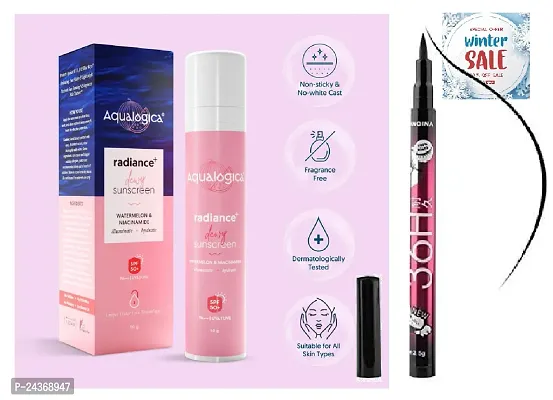 Aqualogica radiance+pink Sunscreen SPF 50 PA+++ 50g  + 36h eyeliner