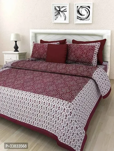 Comfortable Maroon Cotton Queen 1 Bedsheet + 2 Pillowcovers-thumb0