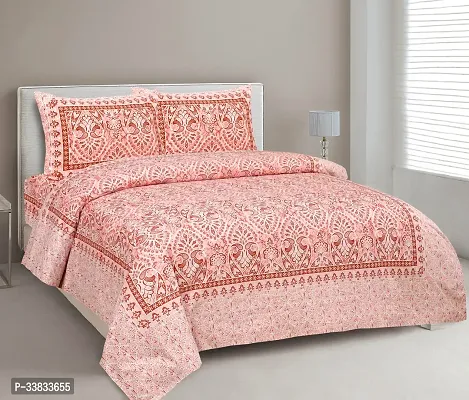 Comfortable Pink Cotton King 1 Bedsheet + 2 Pillowcovers