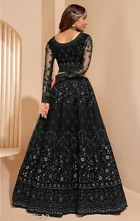 Stylish Black Net Embroidered Lehenga Choli with Dupatta Set For Women-thumb1