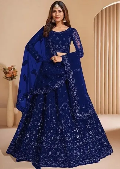 Stylish Net Embroidered Lehenga Choli with Dupatta Set For Women