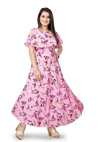 Floral Printed Crepe Maxi Dress