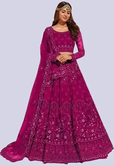 Stylish Net Embroidered Lehenga Choli Set For Women