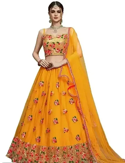 Attractive Net Embroidered Semi Stitched Lehenga Choli