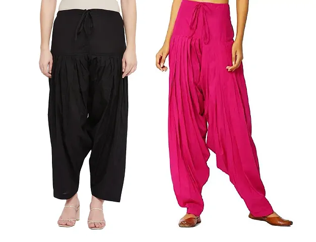 Casual Solid Comfy Patiala Combo Pack of 2 (Black/Pink)