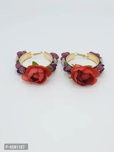 Fancy Floral Earing, For Girls,Women, Red Color, Set of 1-thumb0