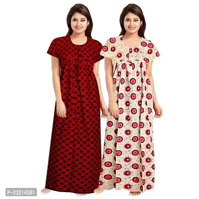 Elegant Multicoloured Cotton Printed Nighty For Women Pack Of 2-thumb0