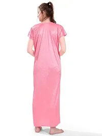 Elegant Pink Satin Printed Nighty For Women-thumb1