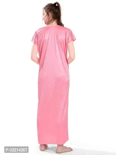 Elegant Pink Satin Printed Nighty For Women-thumb2