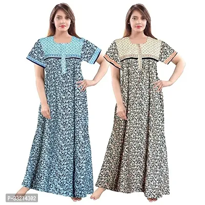 Elegant Multicoloured Cotton Printed Nighty For Women Pack Of 2-thumb0