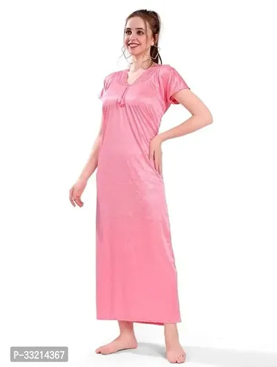 Elegant Pink Satin Printed Nighty For Women-thumb0